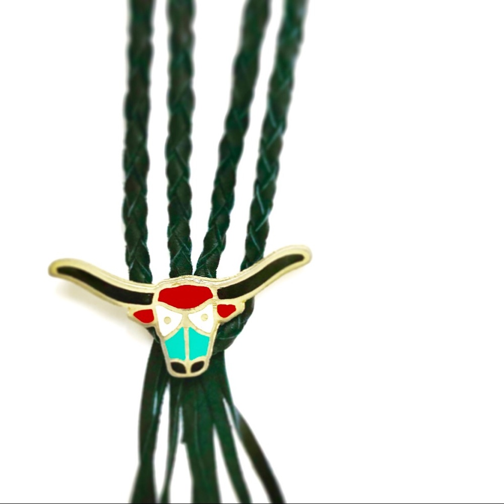 ❌SOLD❌ Cow Skull Leather Bolo Necklace